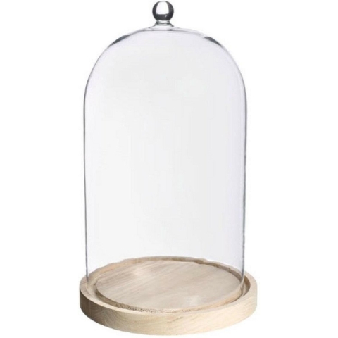 Decoratie stolp - met knopje - houten plateau - D17 x H28 cm -