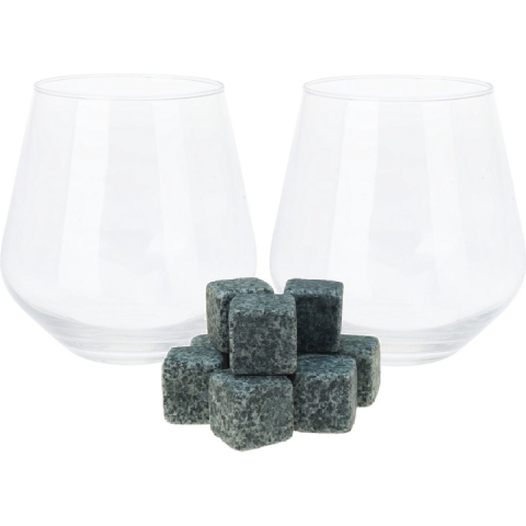 Whiskey glazen - 4x stuks - transparant - 450 ml - incl. 9x stuks ijsblokjes -