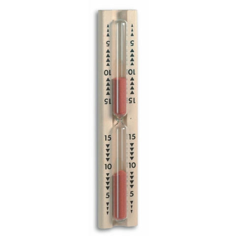 TFA Sauna timer/wekker - waterdicht - 15 min - zandloper - berkenhout - 29 cm -