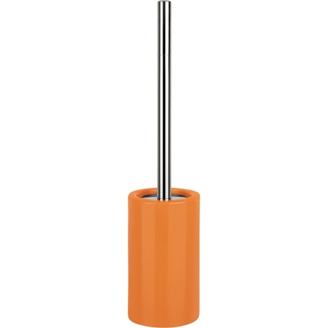 Luxe Toiletborstel in houder Sienna - oranje glans - porselein - 42 x 10 cm - met binnenbak -