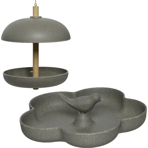 Vogel voedersilo met vogelbad - bamboe hout - antraciet grijs -