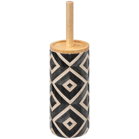 WC/Toiletborstel met luxe houder Luxor - zwart met mozaiek print - dolomiet kunststeen -  38 cm -