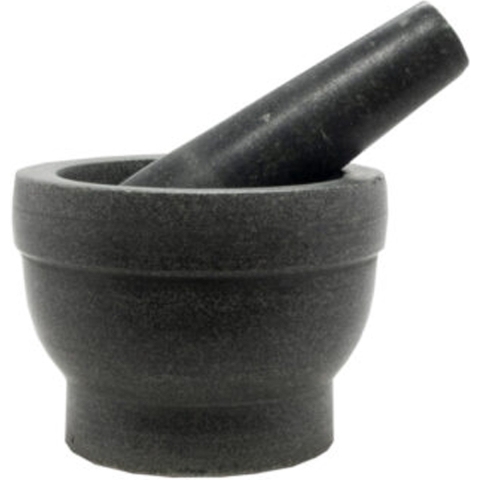 Vijzel met stamper - antraciet grijs - graniet steen - D14 x H9 cm -