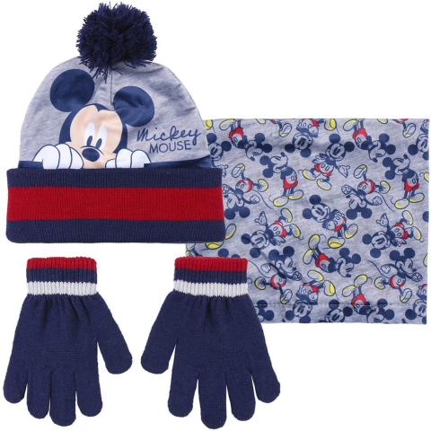Disney Mickey Mouse 3-delig winterset - muts/handschoenen/nek warmer - grijs - voor kinderen -