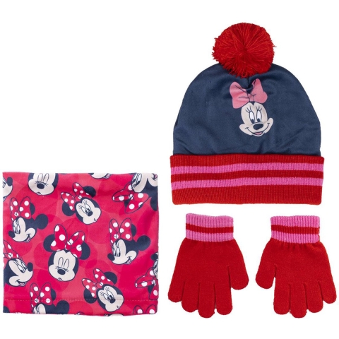 Disney Minnie Mouse 3-delig winterset - muts/handschoenen/nek warmer - rood - voor kinderen -