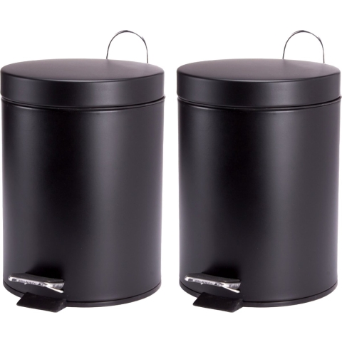 Prullenbak/pedaalemmer - 2x - metaal - zwart - 5 liter - 20 x 28 cm - Badkamer/toilet -