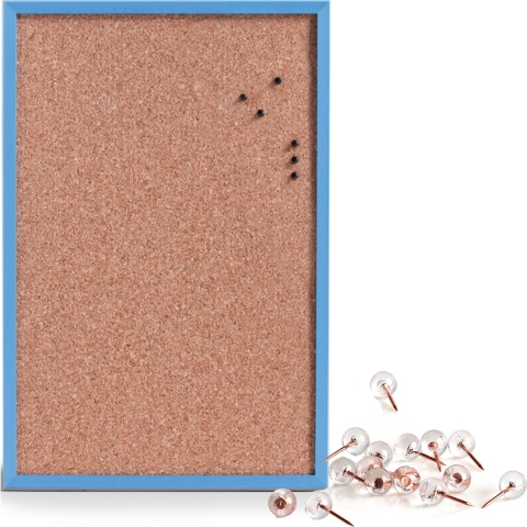 Prikbord incl. 25x punaises rose goud - 40 x 60 cm - blauw - kurk -