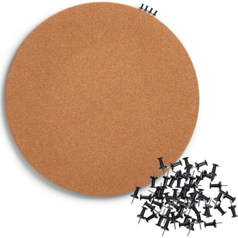 Prikbord incl. 50x punaises zwart - rond - 44 cm - kurk -