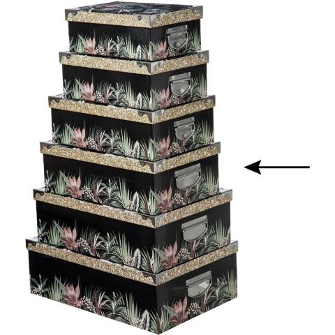 5Five Opbergdoos/box - 3x - zwart - L40 x B26.5 x H14 cm - Stevig karton - Junglebox -
