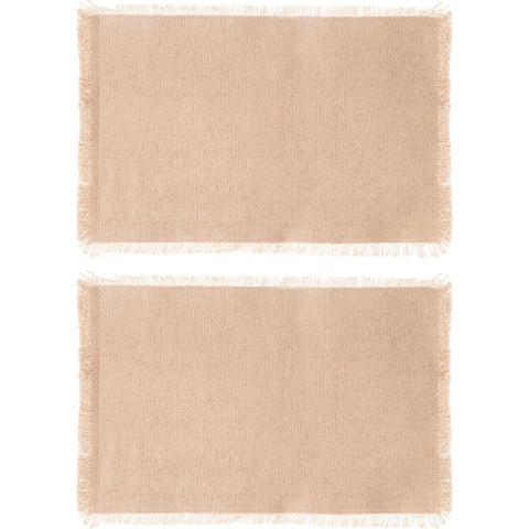 Secret de Gourmet placemats Kenya - 6x - beige - 45 x 30 cm - katoen - met franjes -