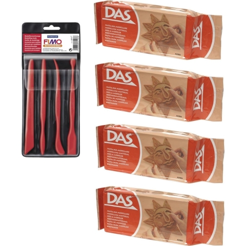 Boetseer klei terra 2000 gram met gereedschap -