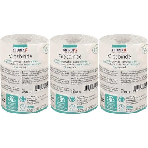 Glorex Keratex gips - 3x rollen - 3 meter x 8 cm - zwangere buik gipsen - hobby gips -