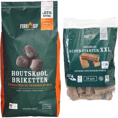 BBQ starterspakket - houtskool briketten 5 kilo - barbecue superstarter aanmaakblokjes 34x -