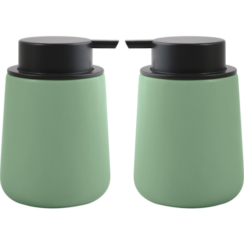 Zeeppompje/zeepdispenser Malmo - 2x - Keramiek - groen/zwart - 8,5 x 12 cm - 300 ml -