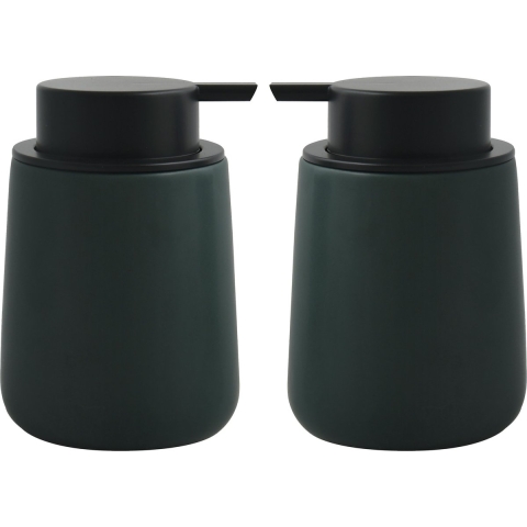 Zeeppompje/zeepdispenser Malmo - 2x - Keramiek - donkergroen/zwart - 8,5 x 12 cm - 300 ml -