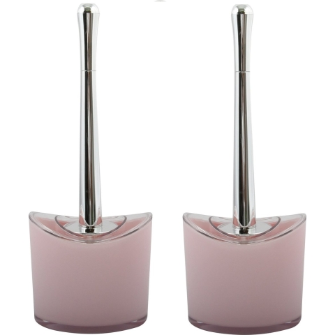 Toiletborstel in houder/wc- 2x -borstel Aveiro - PS kunststof/rvs - lichtroze/zilver - 37 x 14 cm -