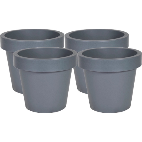 Plantenpot/bloempot - 4x - kunststof - grijs - Tuin buiten - D20 x H18 cm -