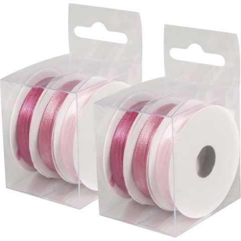 6x Rollen hobby/decoratie kleurenmix roze satijnen sierlint 3 mm x 6 meter -