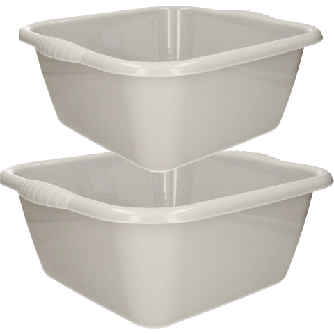 Afwasbak teil - set van 2 formaten - 15 en 20 liter - lichtgrijs - kunststof -