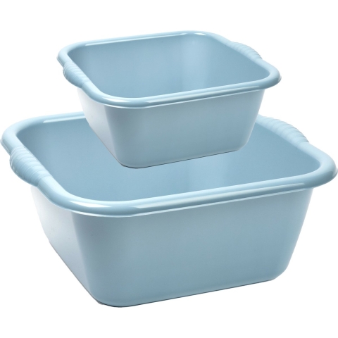 Afwasbak teil - set van 2 formaten - 10 en 20 liter - licht blauw - kunststof -