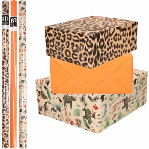 6x Rollen kraft inpakpapier jungle/panter pakket - dieren/luipaard/oranje 200 x 70 cm -