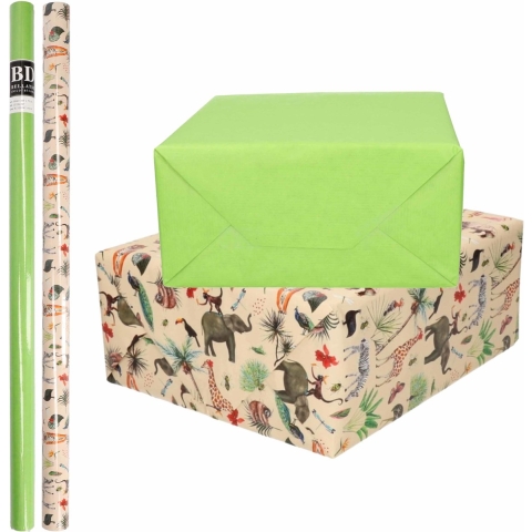 6x Rollen kraft inpakpapier jungle/oerwoud pakket - dieren/groen 200 x 70 cm -