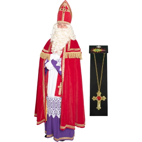 Sinterklaas kostuum - inclusief kruis ketting met rode steen One size -