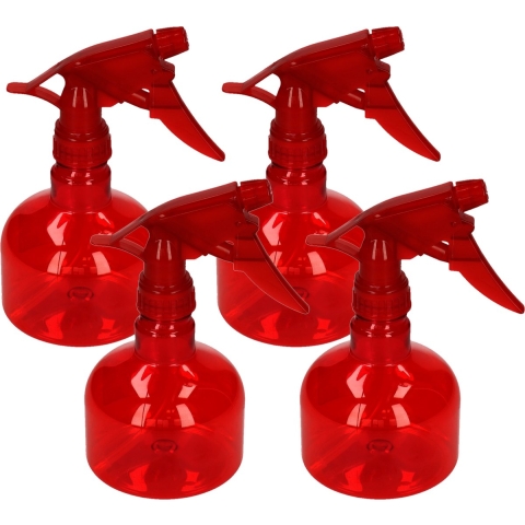 Plasticforte Waterverstuiver/plantenspuit - 4x stuks - 330 ml - rood - schoonmaakspuiten -