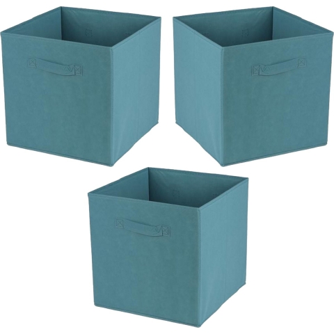 Opbergmand/kastmand Square Box - 3x - karton/kunststof - 29 liter - petrol blauw - 31 x 31 x 31 cm -
