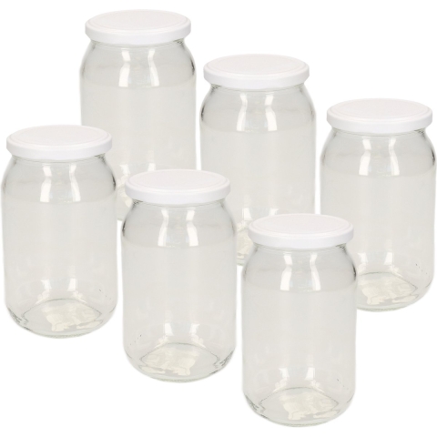 Weckpot/inmaakpot met schroefdeksel - 6x stuks - 900 ml - wit -