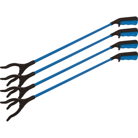 Afvalgrijper/grijptang - 4x - blauw - 80 cm - glasvezel/kunststof - grip kaak -