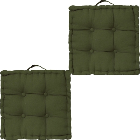 Atmosphera Vloerkussen Square - 2x - donkergroen - katoen - 40 x 40 x 8 cm - vierkant - Extra dik -