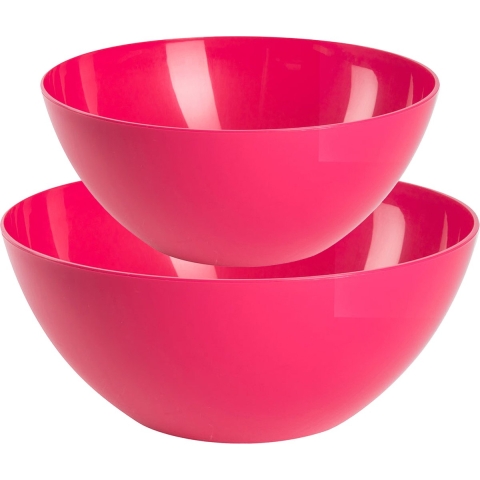 Plasticforte voedsel serveer schalen set - 4x stuks - fuchsia roze - kunststof - Dia 25 en 28 cm -