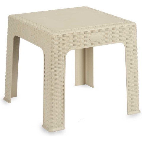 Rotan bijzettafeltje/plantenverhoger creme/beige 42 cm hoog voor binnen/buiten -