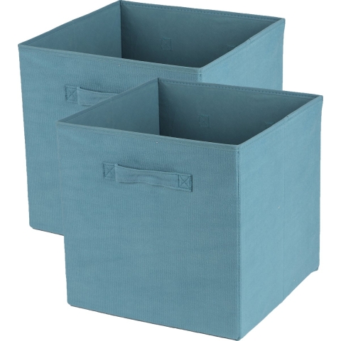 Opbergmand/kastmand Square Box - 3x - karton/kunststof - 29 liter - ijsblauw - 31 x 31 x 31 cm -