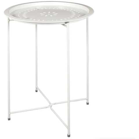 Home Deco Factory Bijzettafel - wit - metaal - D46 cm - plantenpot verhoger - binnen/buiten -