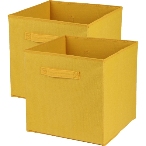 Opbergmand/kastmand Square Box - 4x - karton/kunststof - 29 liter - geel - 31 x 31 x 31 cm -