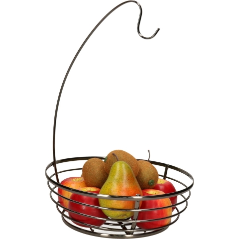 Cosy & Trendy Fruitschaal met bananenhouder - metaal - D28 x H40 cm - zwart - rond -