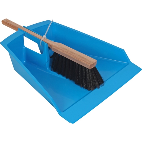 Extra groot stoffer en blik blauw 43 cm voor tuinafval/bladeren -