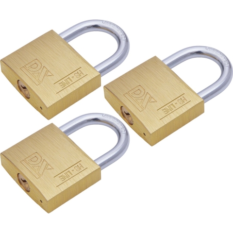 Hangslot met 2 sleutels - 3x - 25 mm - messing - kofferslot -