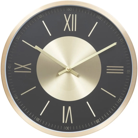 Wandklok/muur klok Roma Infinity - Vintage Metal - Dia 30 cm - metaal/kunststof - zwart/goud -