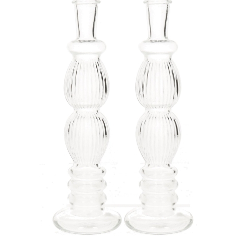 Bloemenvaas Florence - 2x - voor kleine stelen/boeketten - transparant glas - ribbel - D9 x H28 cm -