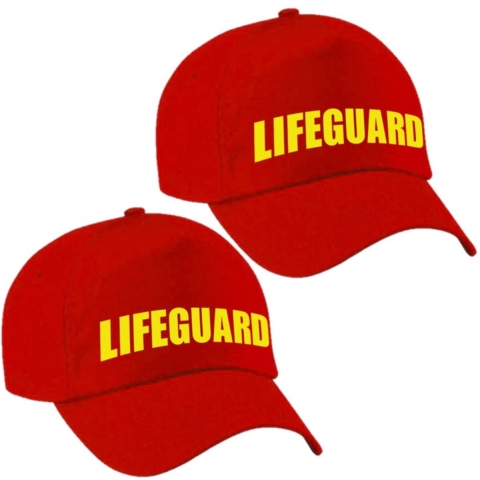 2x stuks lifeguard / strandwacht verkleed pet rood voor volwassenen -