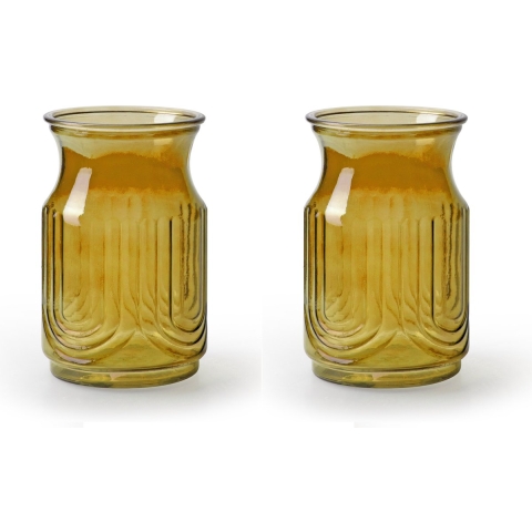 2x Stuks Bloemenvazen - amber geel/transparant glas - H20 x D12.5 cm -