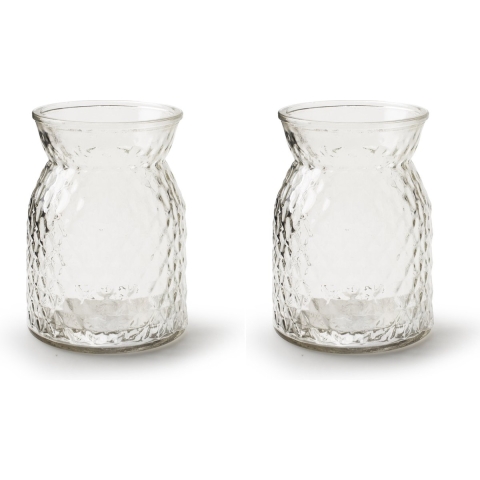2x Stuks Bloemenvazen - helder bewerkt/transparant glas - H16 x D12 cm -
