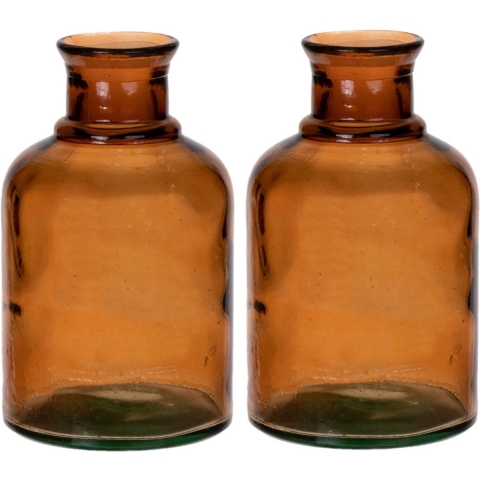 Bloemenvaas - 2x - bruin - transparant gerecycled glas - D12 x H20 cm -