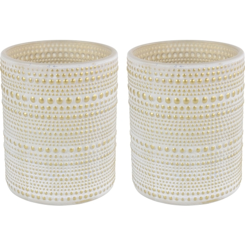 2x stuks luxe theelichthouder/kaarsenhouder - creme wit/goud - glas - D10 x H12 cm -