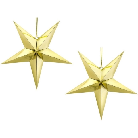 Pakket van 6x stuks kerstster decoratie gouden ster lampionnen 30 cm -