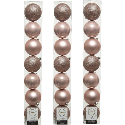 28x stuks kunststof kerstballen lichtroze (blush) 8 cm glans/mat/glitter -