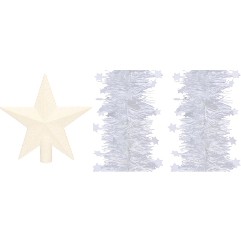 Set van een kerst ster piek en 2x stuks kerstslingers wit 270 x 10 cm -
